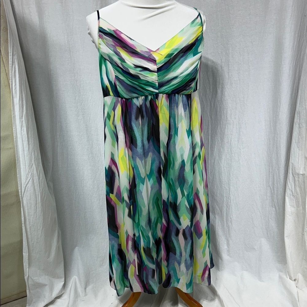 Anne Klein Multicolor Strappy Midi Dress in Teal, Green & Purple